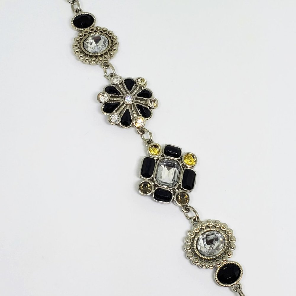 American Eagle Outfitters Silver Black and Clear Rhinestone Link Bracelet